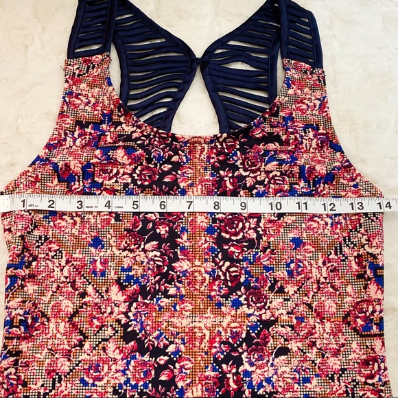 Free People Digital Damsel Open Back Bodycon Mini Dress Pink Blue Floral Size XS - Picture 14 of 16